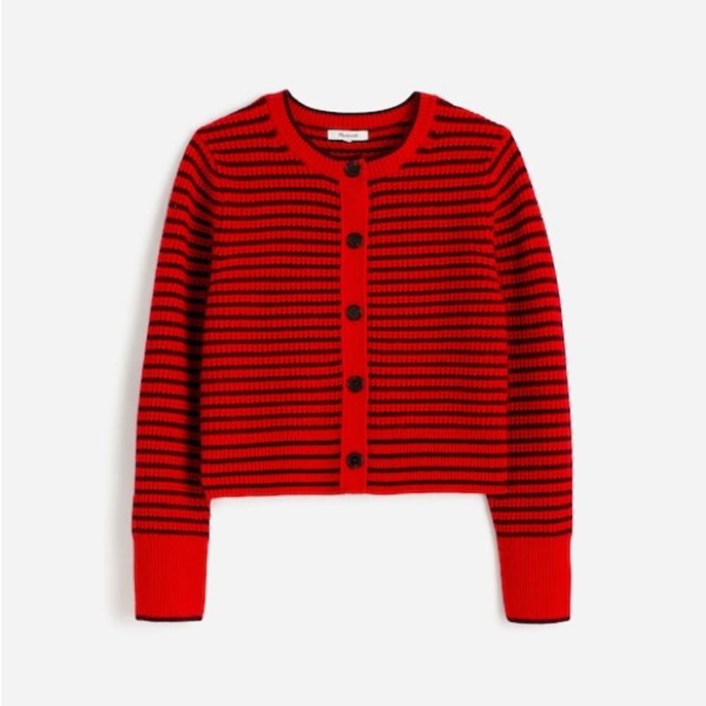 Madewell Red and Dark Burgundy Striped Wool Cardigan